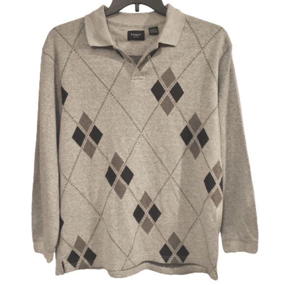 Haggar Men Sweater Pullover Long Sleeve Size L Beige Collared Two Buttons - Picture 1 of 3